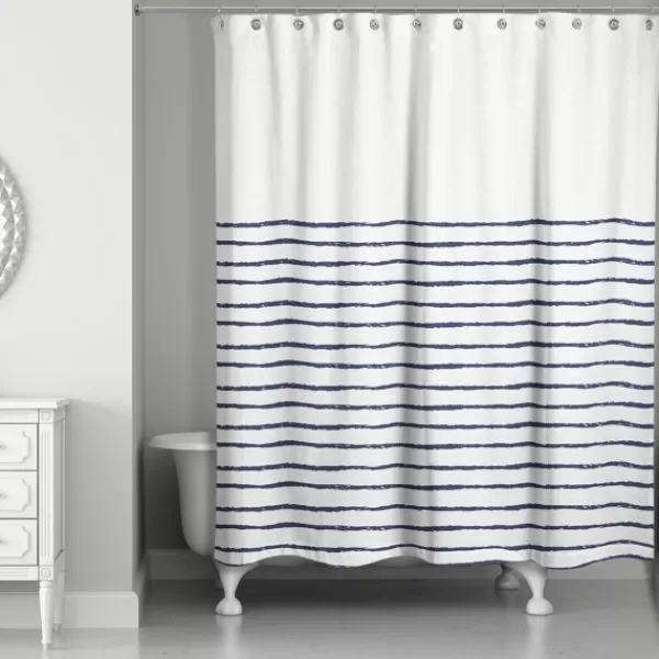 Shower Curtains-Kirkland's Home Blue Colorblock Striped Shower Curtain Blue/White