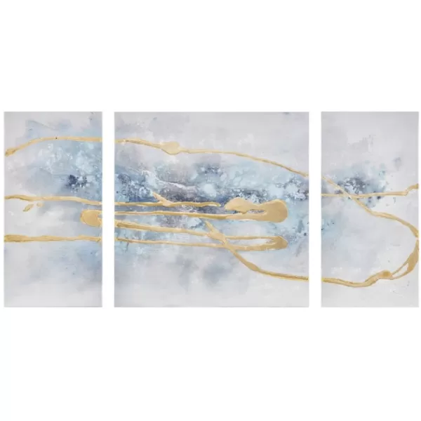 Canvas Art-Kirkland's Home Blue Cosmo Triptych Canvas Art Prints, Set Of 3 Blue/Gold