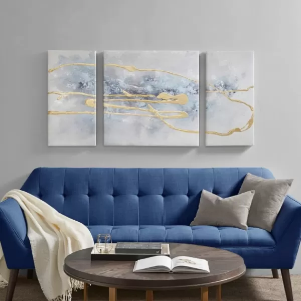 Canvas Art-Kirkland's Home Blue Cosmo Triptych Canvas Art Prints, Set Of 3 Blue/Gold