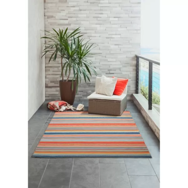 Outdoor Rugs-Kirkland's Home Blue Dhurri Stripe Indoor/Outdoor Area Rug, 7X9 Blue/White/Gray