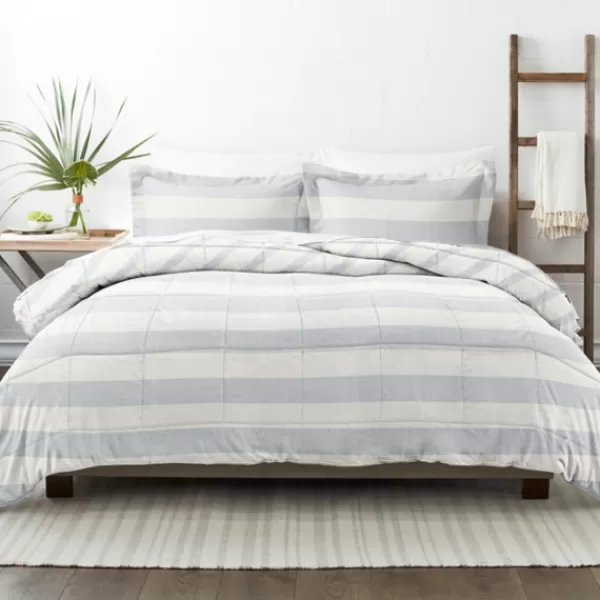 Comforters-Kirkland's Home Blue Faded Stripe 3-Pc. Queen Comforter Set Blue/White