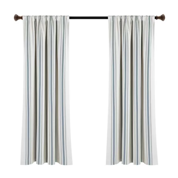 Curtains & Drapes-Kirkland's Home Blue Farmhouse Stripe Curtain Panels, Set Of 2 White/Blue