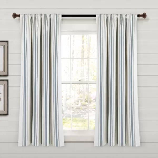 Curtains & Drapes-Kirkland's Home Blue Farmhouse Stripe Curtain Panels, Set Of 2 White/Blue