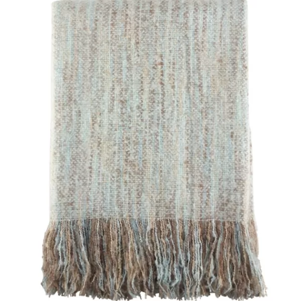 Blankets & Throws-Kirkland's Home Blue Faux Mohair Fringe Throw Blue/Brown