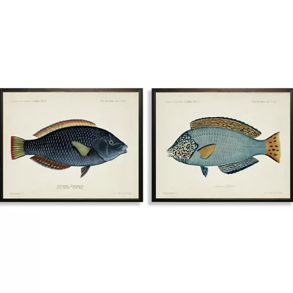 Wall Quotes & Signs-Kirkland's Home Blue Fish Framed Art Prints, Set Of 2 Blue/White