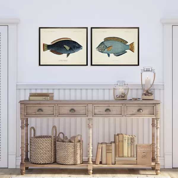 Wall Quotes & Signs-Kirkland's Home Blue Fish Framed Art Prints, Set Of 2 Blue/White