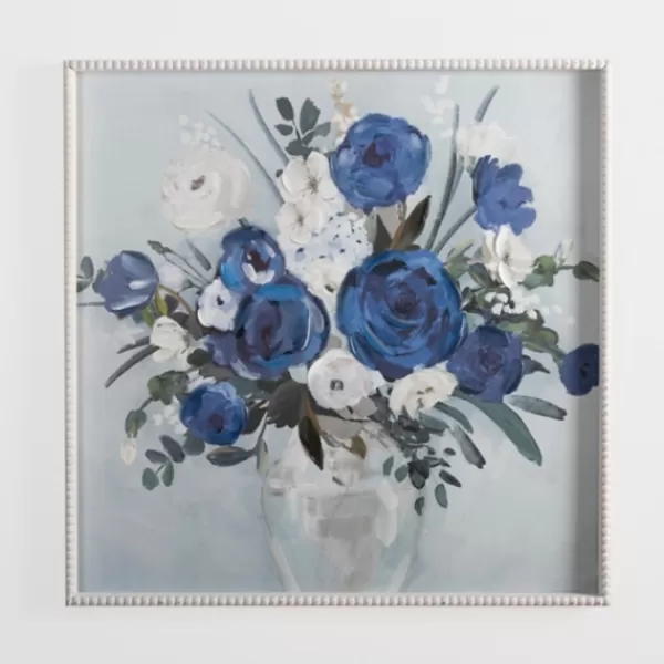 Framed Art-Kirkland's Home Blue Floral Beaded Framed Art Print Blue/White