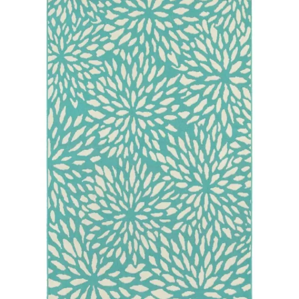 Outdoor Rugs-Kirkland's Home Blue Floral Burst Outdoor Area Rug, 5X7 Blue/White