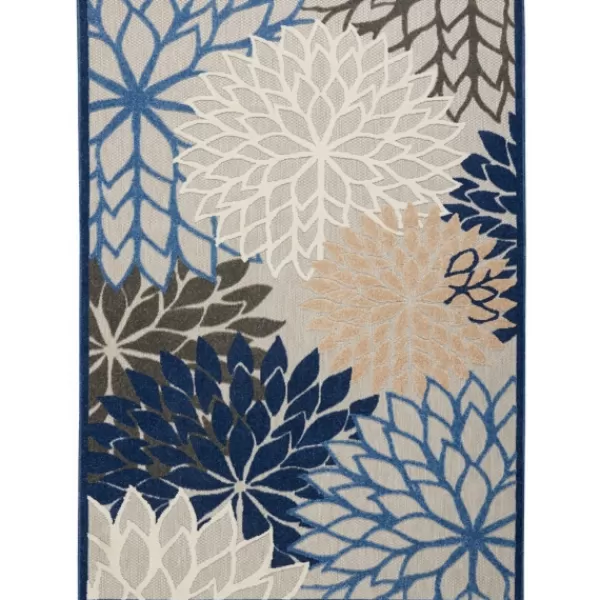 Outdoor Rugs-Kirkland's Home Blue Floral Burst Outdoor Area Rug, 6X9 Blue/Gray