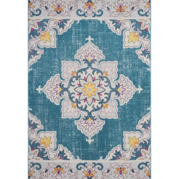 Outdoor Rugs-Kirkland's Home Blue Floral Medallion Outdoor Area Rug, 7X9 Blue/Multi