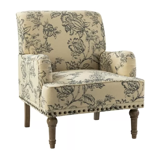 Accent Chairs-Kirkland's Home Blue Floral Nailhead Trim Upholstered Accent Chair Blue/Ivory