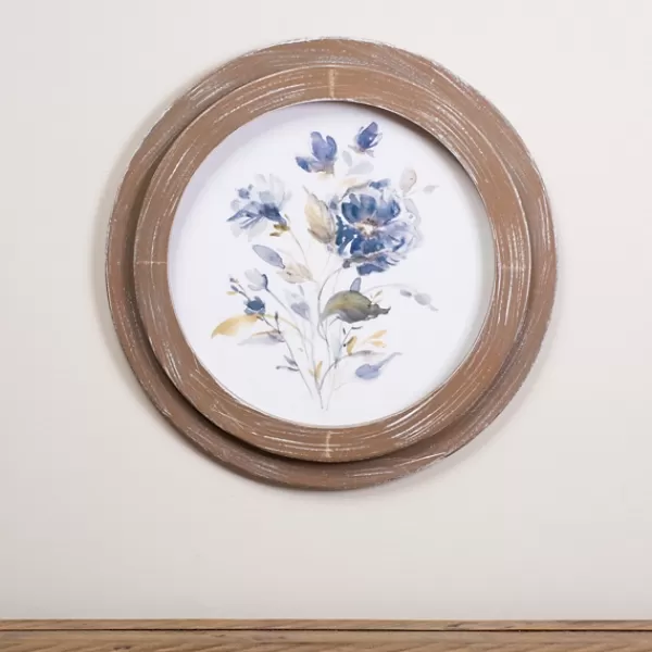 Framed Art-Kirkland's Home Blue Florals I Round Framed Art White/Blue