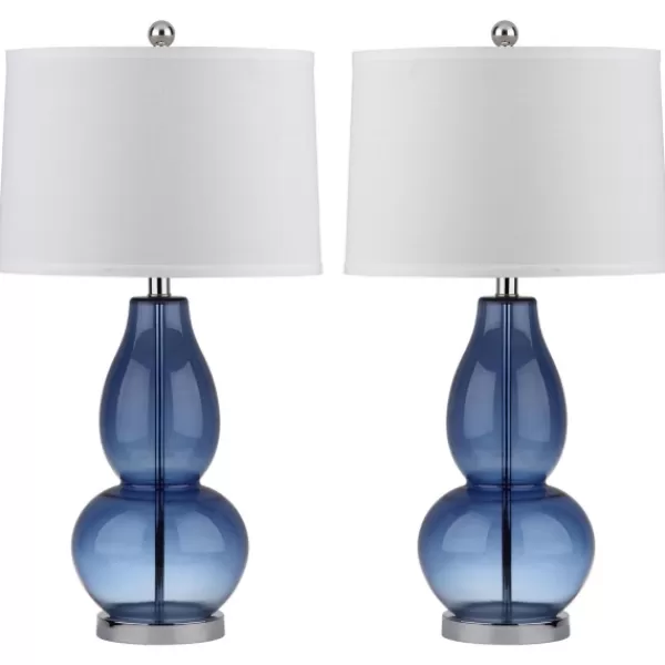 Table Lamps-Kirkland's Home Blue Glass Hourglass Table Lamps, Set Of 2 White