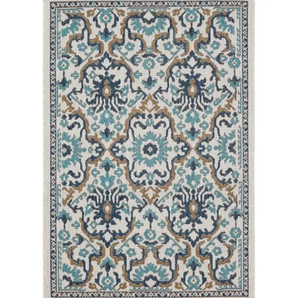 Outdoor Rugs-Kirkland's Home Blue Global Ikat Indoor/Outdoor Area Rug, 5X7 Blue/White