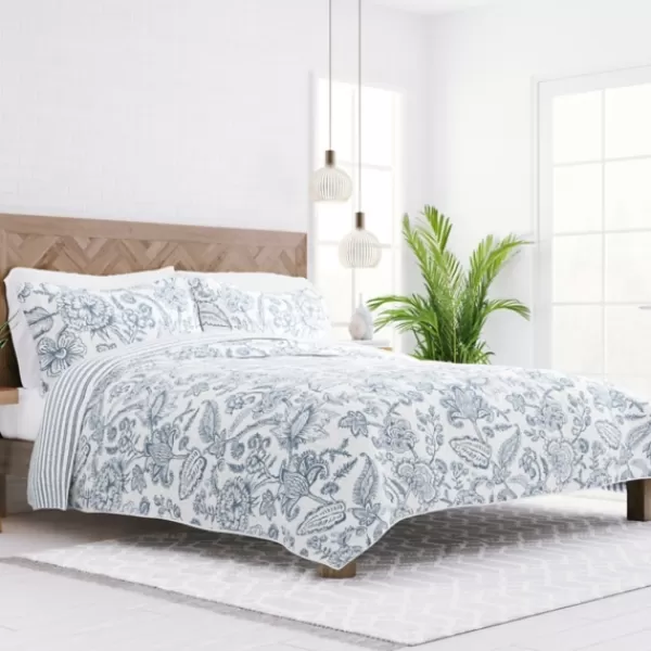 Quilts-Kirkland's Home Blue Jacobean Reversible 2-Pc. Twin Quilt Set Blue/White