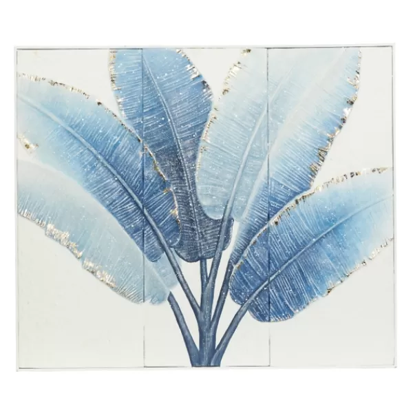 Framed Art-Kirkland's Home Blue Leaves Coastal Metal Art Print Blue/White