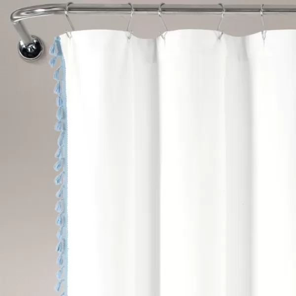 Shower Curtains-Kirkland's Home Blue Melora Tasseled Border Shower Curtain Blue/White