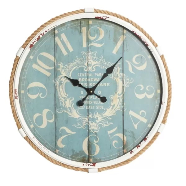 Clocks-Kirkland's Home Blue Metal And Rope Wall Clock