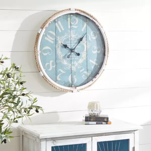 Clocks-Kirkland's Home Blue Metal And Rope Wall Clock