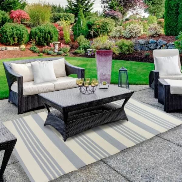 Outdoor Rugs-Kirkland's Home Blue Modern Stripes Outdoor Area Rug, 4X6 Blue/White