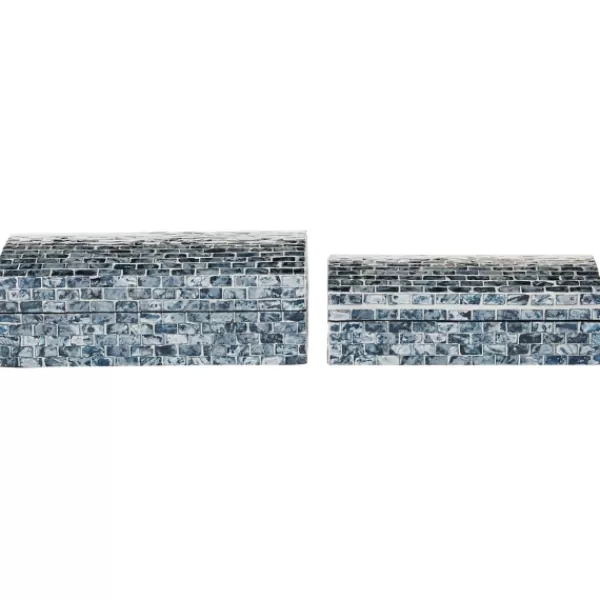 Baskets & Boxes-Kirkland's Home Blue Mother Of Pearl Coastal Boxes, Set Of 2 Blue/White