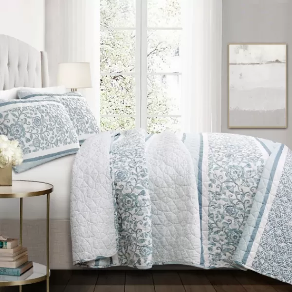 Quilts-Kirkland's Home Blue Nisha Floral Full/Queen 3-Pc. Quilt Set Blue/White