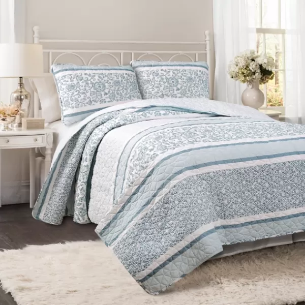 Quilts-Kirkland's Home Blue Nisha Floral Full/Queen 3-Pc. Quilt Set Blue/White