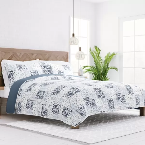 Quilts-Kirkland's Home Blue Patchwork Reversible 2-Pc. Twin Quilt Set Blue/White/Gray