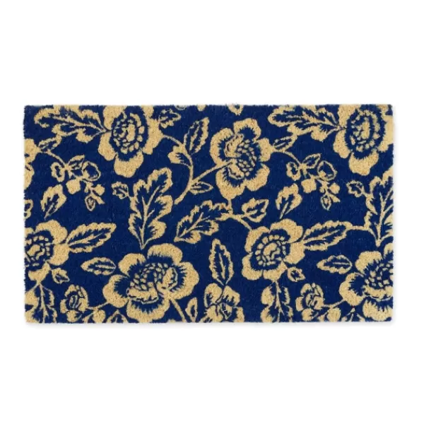 Doormats-Kirkland's Home Blue Peonies Coir Doormat Blue/Tan