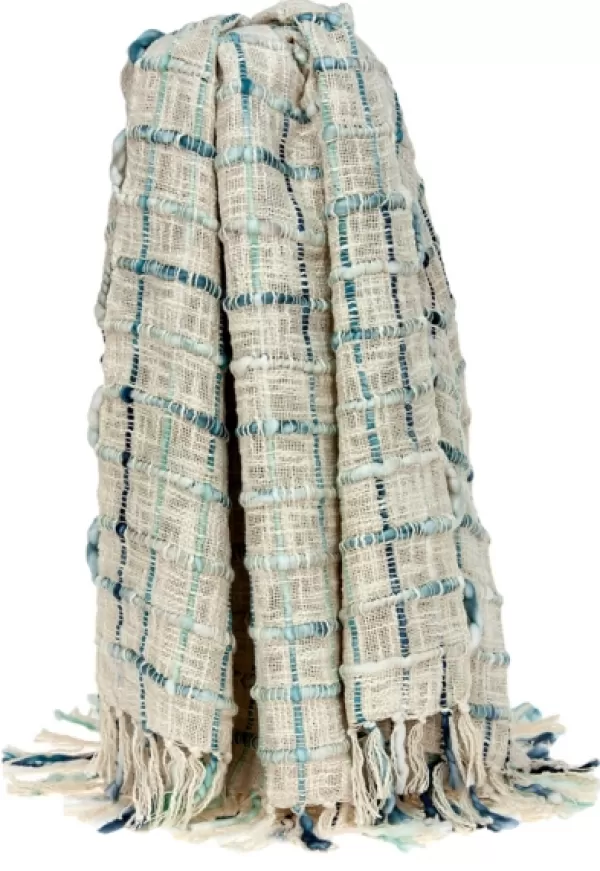 Blankets & Throws-Kirkland's Home Blue Primitive Squares Handloomed Throw Blanket Blue/Tan/Green