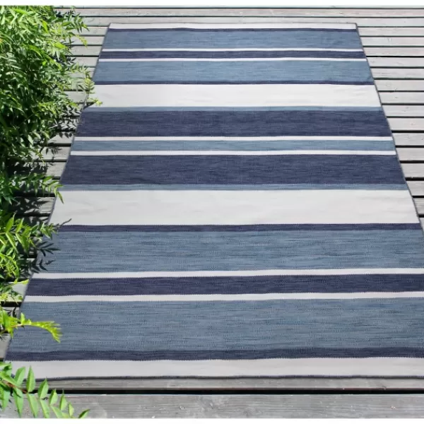 Outdoor Rugs-Kirkland's Home Blue Shades Striped Indoor/Outdoor Area Rug, 7X9 Blue/White