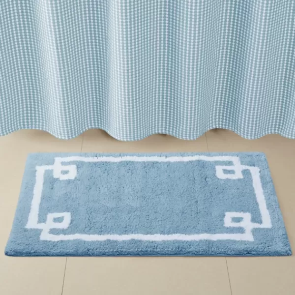 Bathroom Rugs-Kirkland's Home Blue Simple Trim Cotton Tufted Bath Mat, 30 In. Blue/White