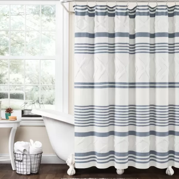 Shower Curtains-Kirkland's Home Blue Stripe Diamond Tufted Shower Curtain Blue/White