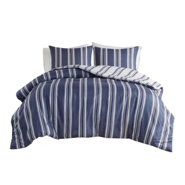 Duvets-Kirkland's Home Blue Stripe Reversible 3-Pc. Queen Duvet Cover Set Blue/White