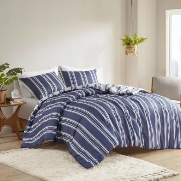 Duvets-Kirkland's Home Blue Stripe Reversible 3-Pc. Queen Duvet Cover Set Blue/White