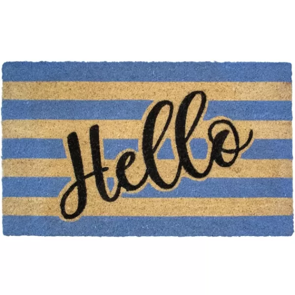 Doormats-Kirkland's Home Blue Striped Hello Doormat Blue/Tan/Black