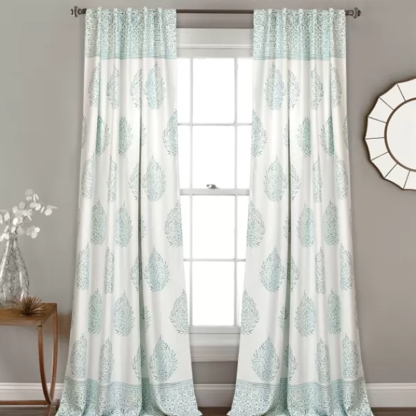 Curtains & Drapes-Kirkland's Home Blue Teardrop Leaves Curtain Panel Set, 84 In. Blue/White