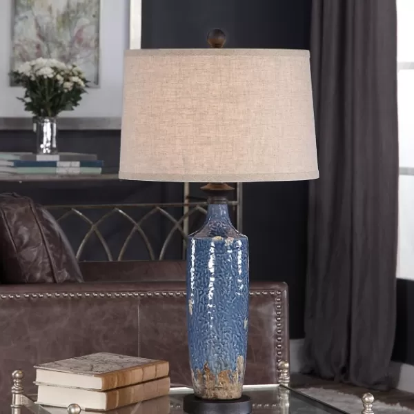 Table Lamps-Kirkland's Home Blue Textured Ceramic Table Lamp Tan