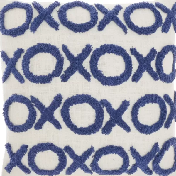 Pillows-Kirkland's Home Blue Tufted Xoxo Cotton Throw Pillow White/Blue