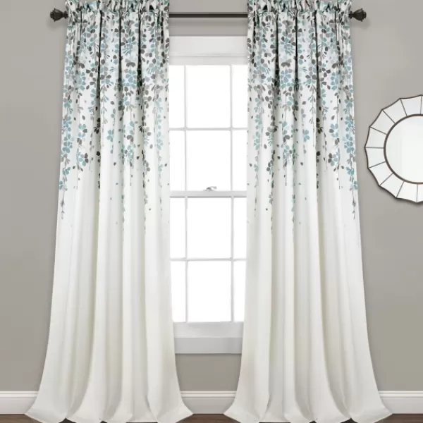 Curtains & Drapes-Kirkland's Home Blue Weeping Flower Curtain Panel Set, 95 In. Blue/Gray/White