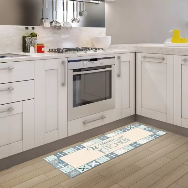 Kitchen & Floor Mats-Kirkland's Home Blue Welcome To The Kitchen Floor Mat, 24X60 Blue/Ivory