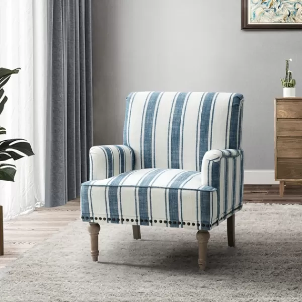 Accent Chairs-Kirkland's Home Blue White Stripe Upholstered Accent Chair Blue/White