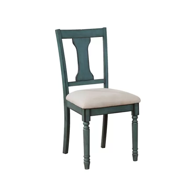 Dining Chairs-Kirkland's Home Blue Wood Upholstered Dining Chairs, Set Of 2 Blue/Gray