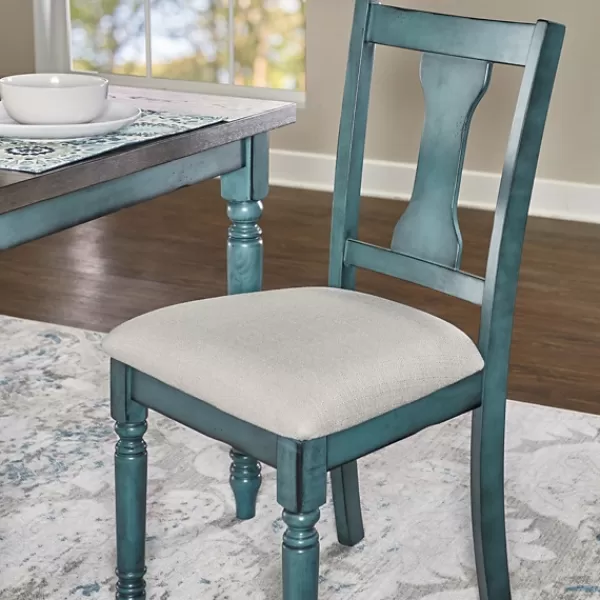 Dining Chairs-Kirkland's Home Blue Wood Upholstered Dining Chairs, Set Of 2 Blue/Gray