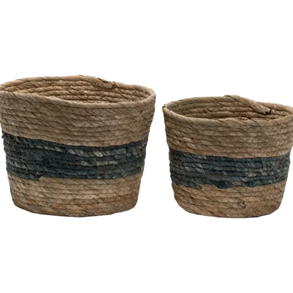 Baskets & Boxes-Kirkland's Home Blue Woven Cattail Baskets, Set Of 2 Tan/Blue