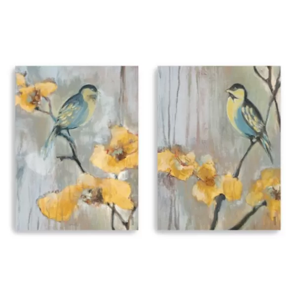 Canvas Art-Kirkland's Home Bluebirds And Blossoms Canvas Art Prints, Set Of 2 Yellow/Gray/Blue