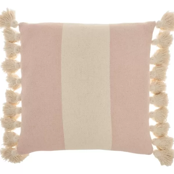 Pillows-Kirkland's Home Blush And Ivory Striped Tassel Pillow Pink/Ivory