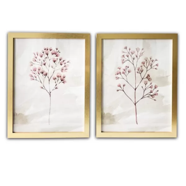 Framed Art-Kirkland's Home Blush Branches Framed Art Prints, Set Of 2 Gold/Pink/Brown