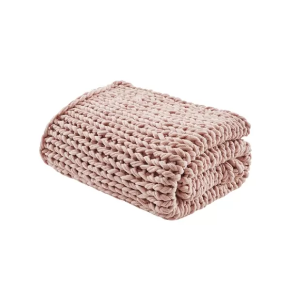 Blankets & Throws-Kirkland's Home Blush Chunky Double Knit Cozy Throw Pink