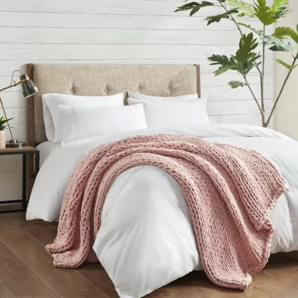 Blankets & Throws-Kirkland's Home Blush Chunky Double Knit Cozy Throw Pink